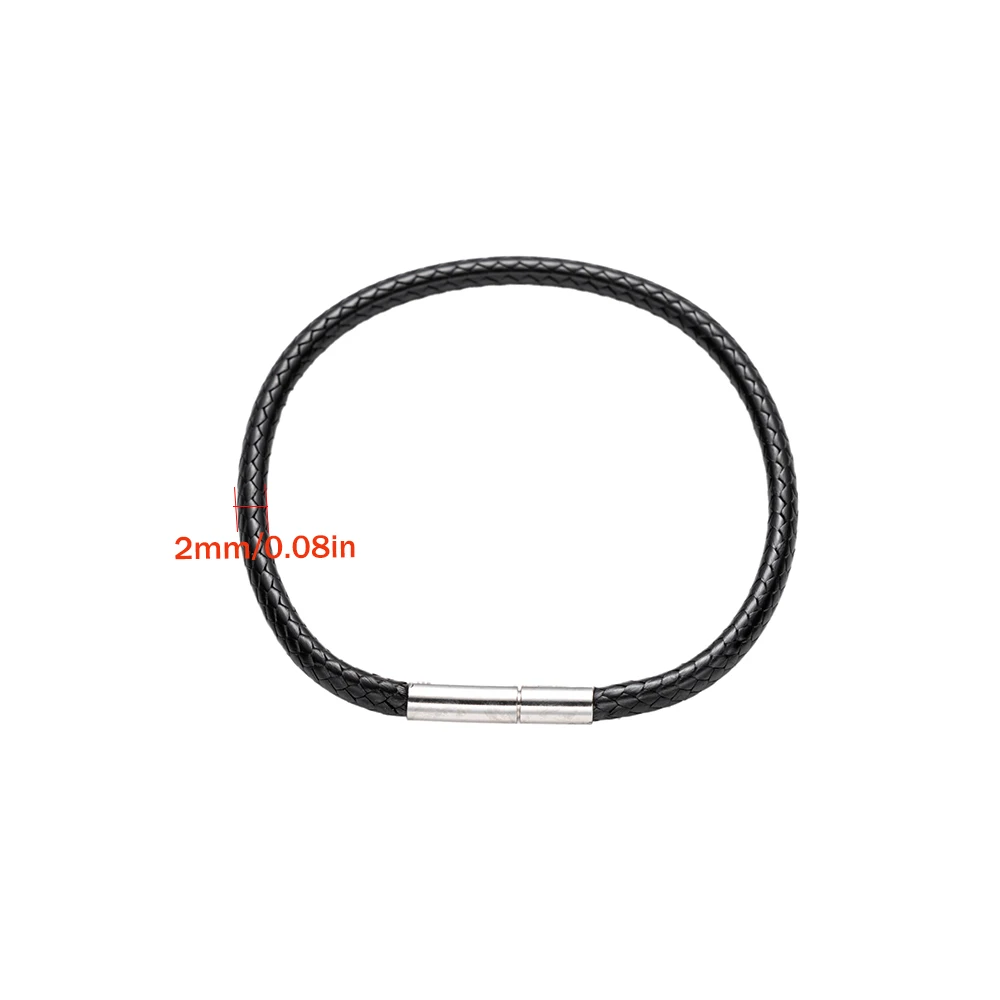 Geflochtener schwarzer Leder anhänger Armband schnur armreif mit Edelstahl verschluss für Frauen Jungen Mädchen Freundschaft geschenk – Detail 1