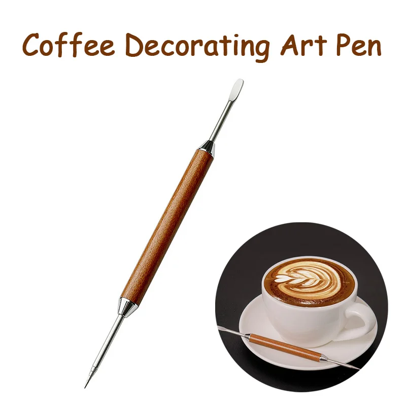 Coffee Art Pen, Coffee Fancy Art Needle Barista Tool, Wood Handle Stainless  Decorating Coffee Art N