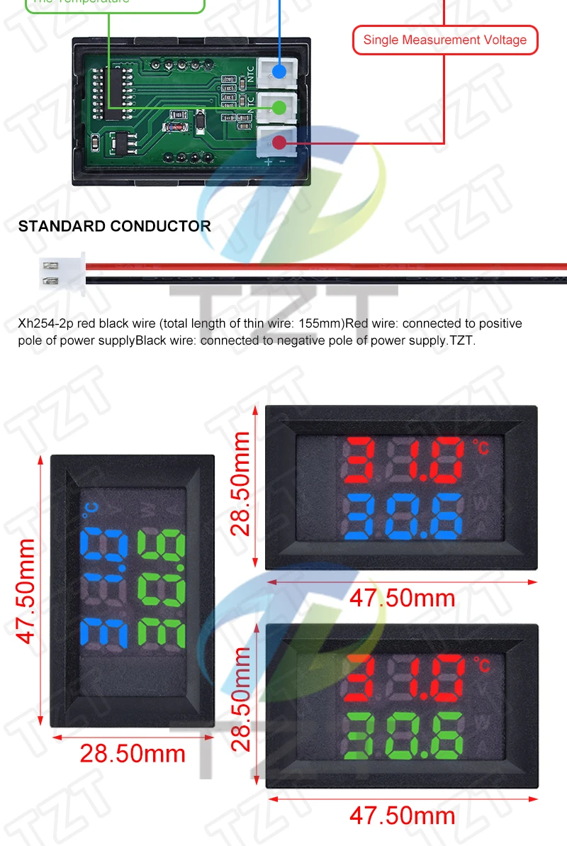 DC4-30V 100 cm LED-Anzeige, digitales Voltmeter und Thermometer, Temperatursensor-Detektor mit NTC10K 3950 Sonde, Temperaturmessgerät – Detail 2