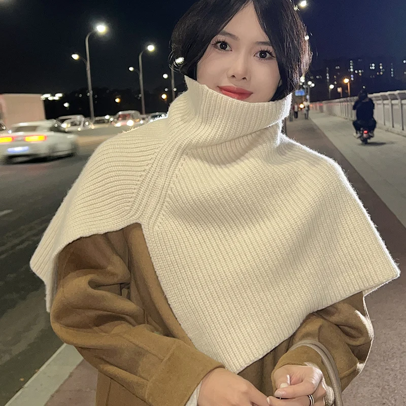 ZYCZCXX Merino wool women's knitted turtleneck shawl scarf Korean style winter warm fashion irregular pullover shawl women