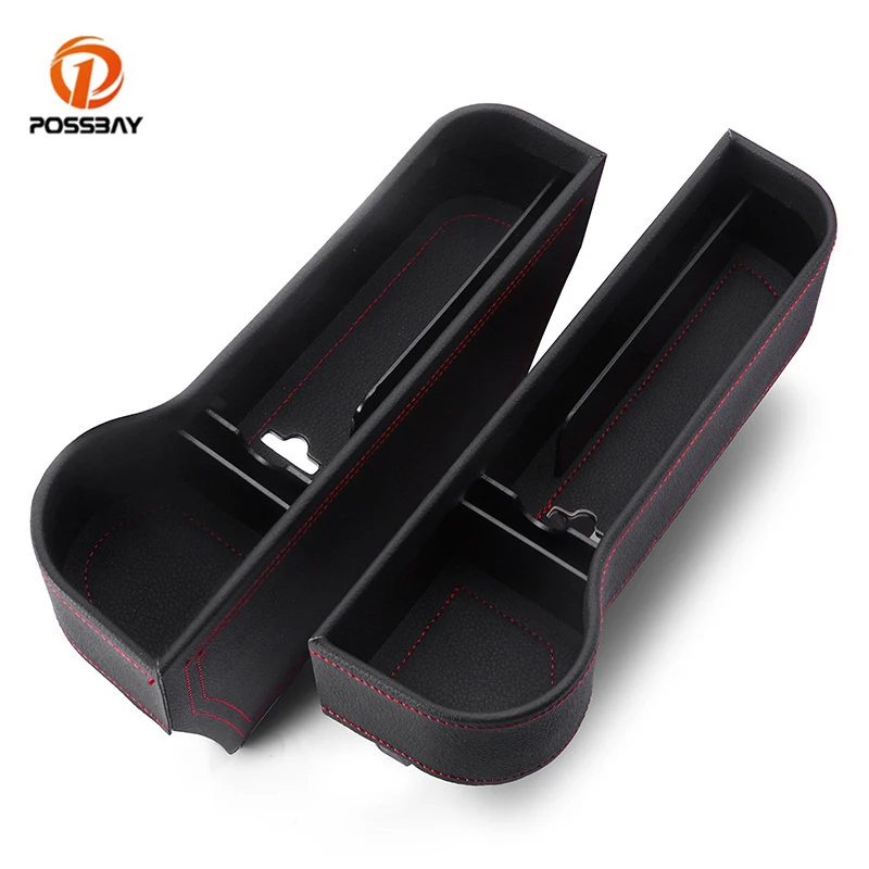 

2Pcs Car Front Seat Crevice Storage Box Organizer Multifunctional Leather Stowing Tidying Cup Universal Card Phone Holder Pocket