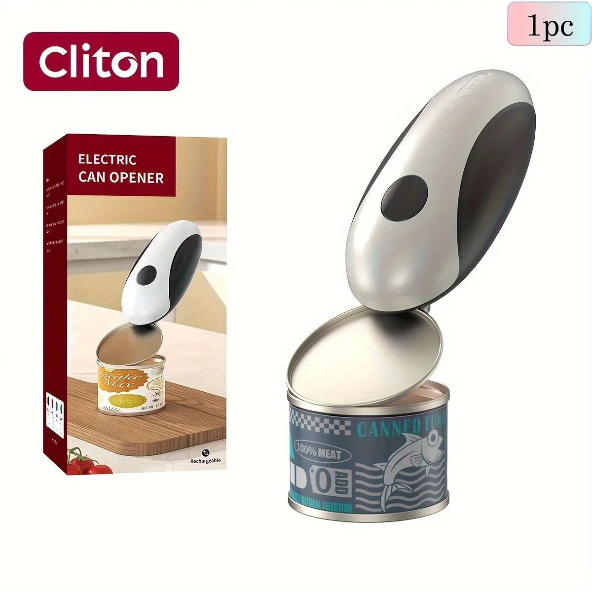 Cordless electric can opener, USB-C kitchen tool, with smooth cutting safety edge, stable grip handle, one-button automatic 2