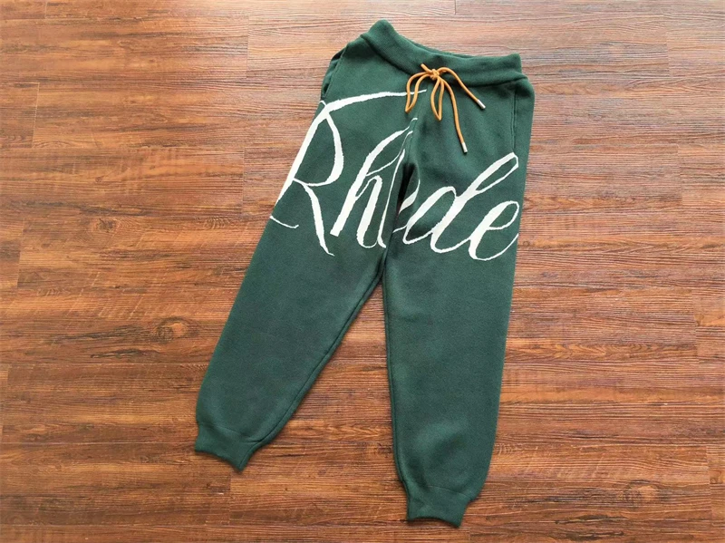 

23SS New Rhude Big Logo Jacquard Knitted Sweatpants Men Women Woollen Trousers Pants With Tag