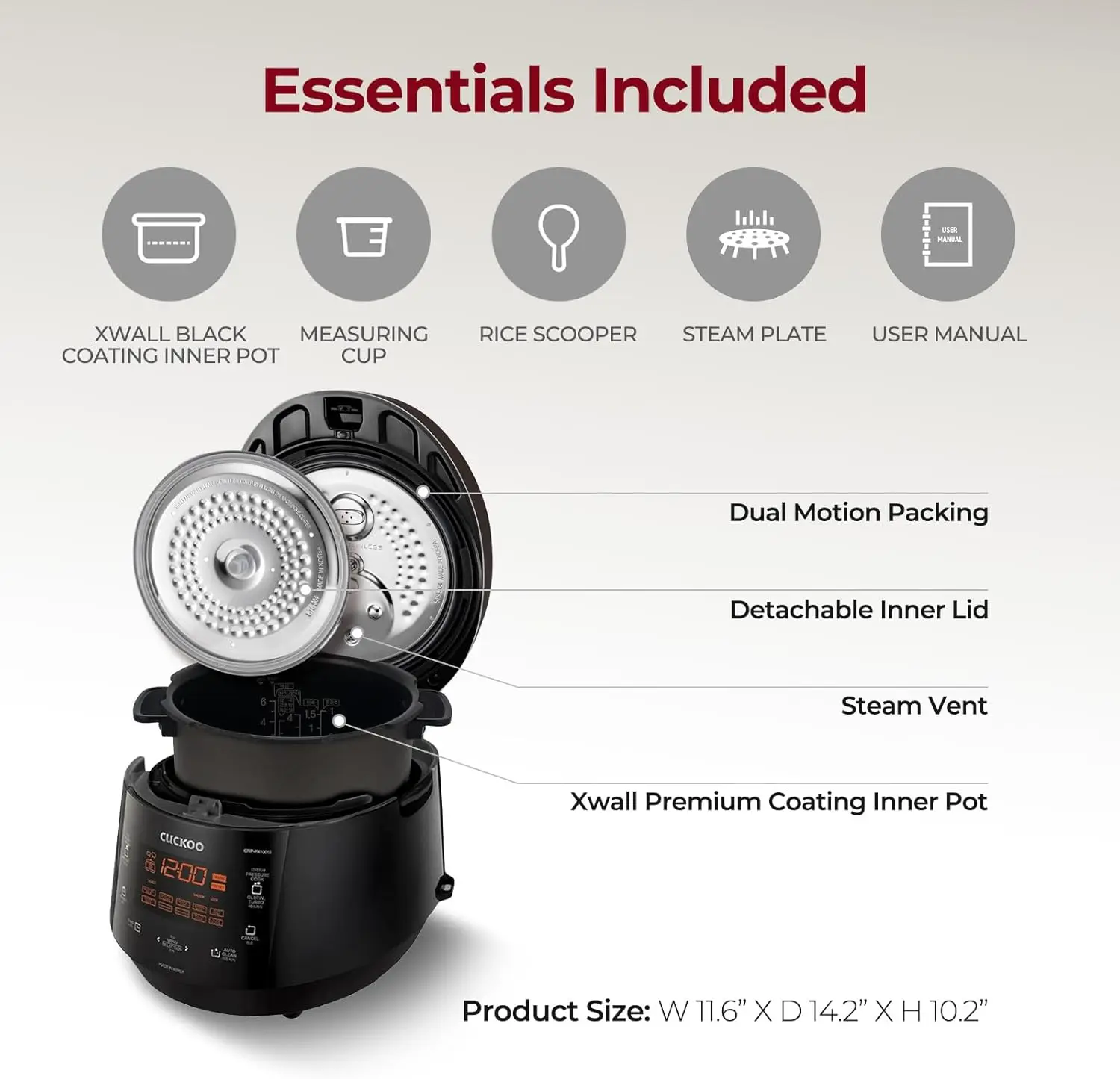 Cuckoo High 6 Cup Electric Heating Pressure Rice Cooker & Warmer – 12 Built-in Programs Including Glutinous (White), Mixed, Brow 2