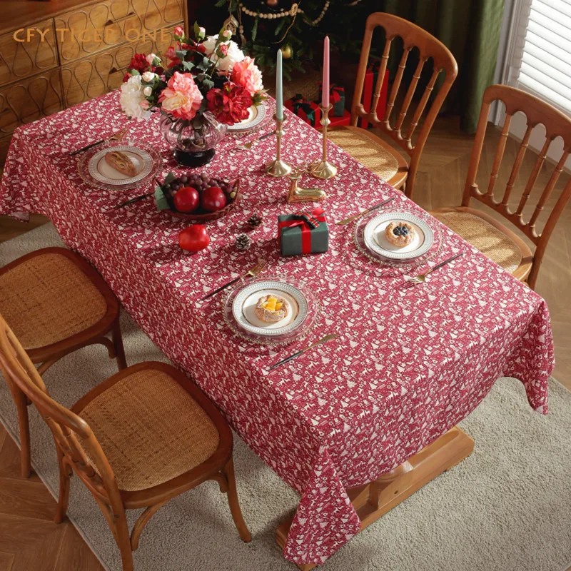 

Nordic Christmas Cotton Linen Checkered Rectangle Rectangular Tablecloth with Tassel Dining Table Cover Tea Cloth