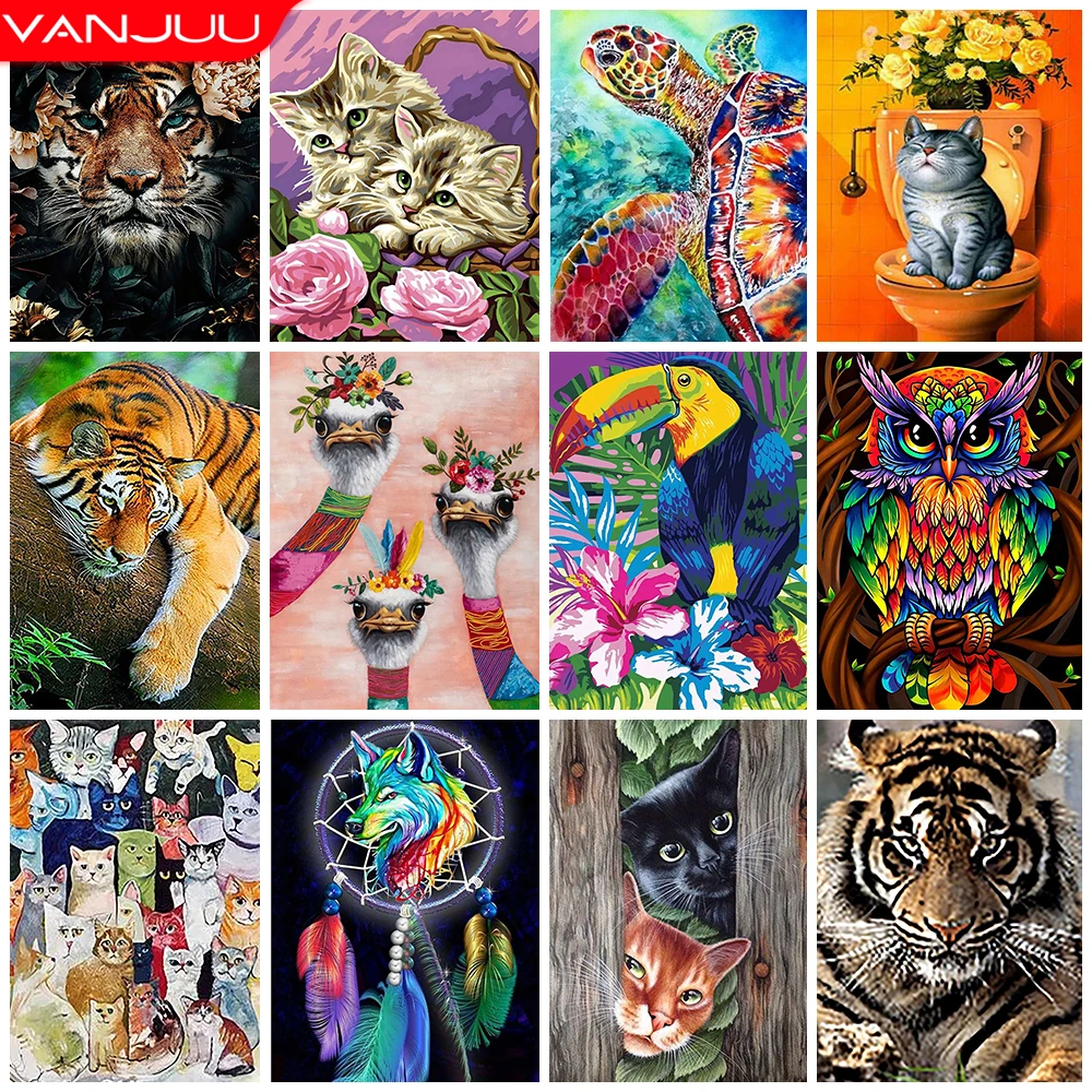 

Animal Diamond Painting Cat Owl Tiger Full Round Drill Diamond Embroidery Butterfly Mosaic Picture Cross Stitch Kit Home Decor