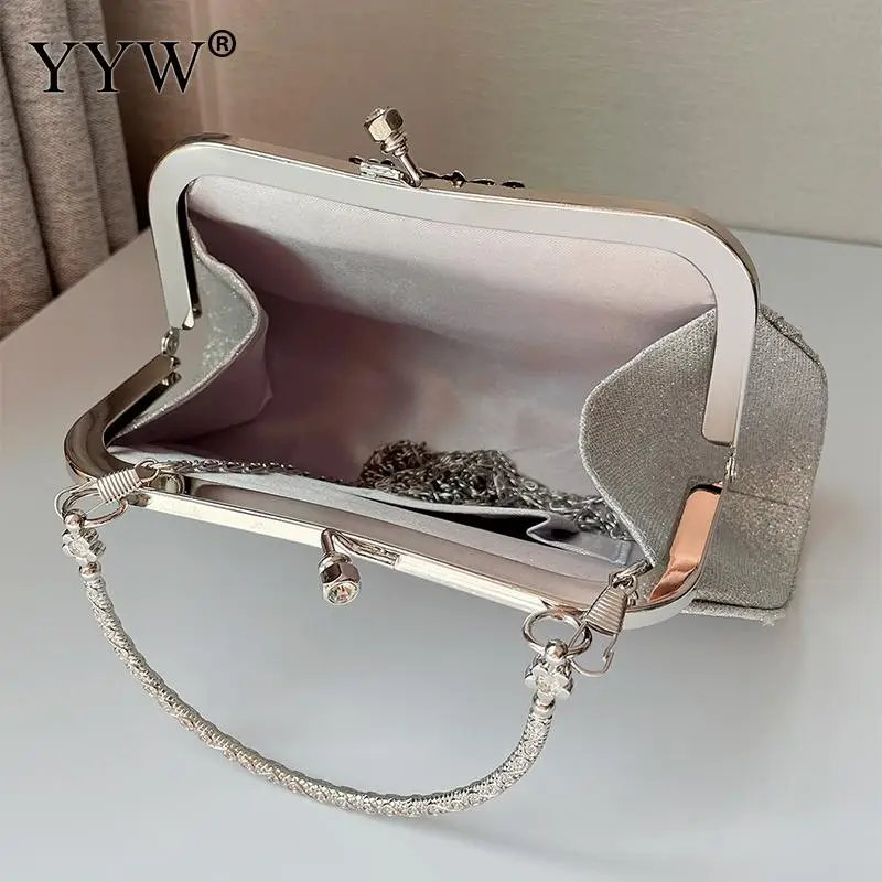 Fashion Women Evening Handbag Top Handle Kiss Lock Clutch Bag Glitter Sparkly Pleated PU Leather Lady Crossbody Shoulder Tote