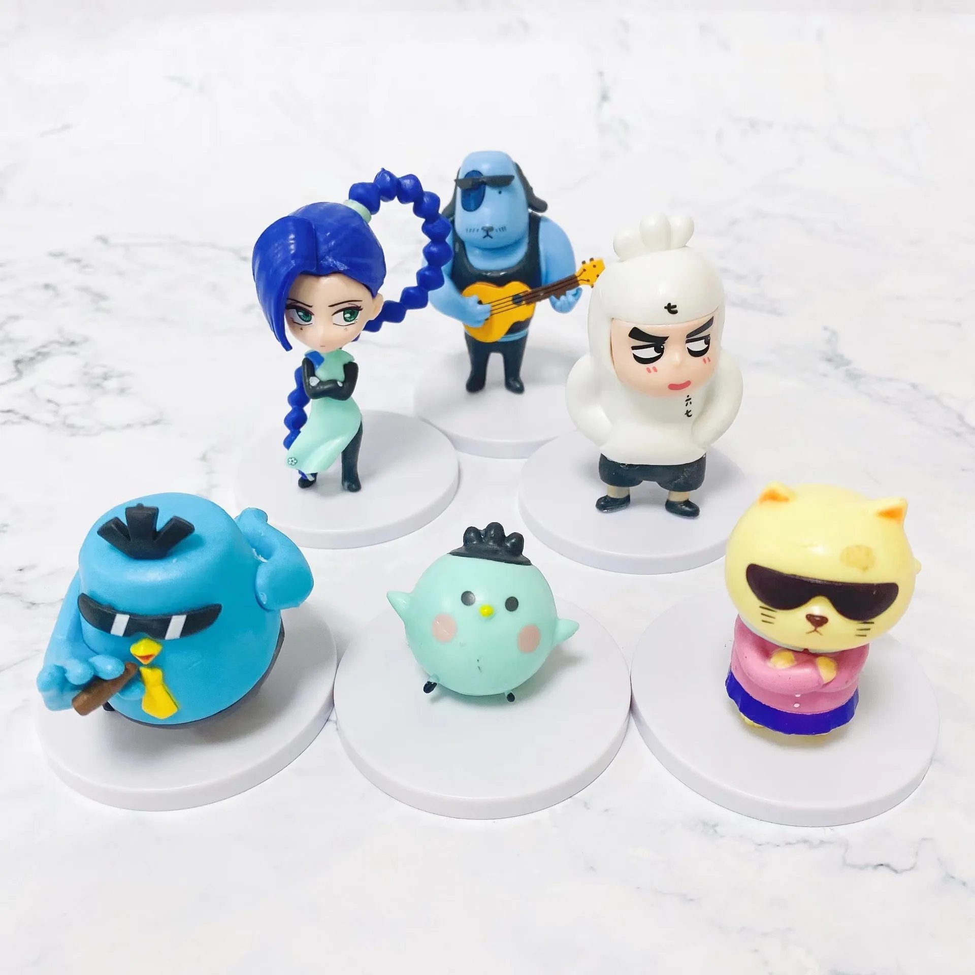 

6Pcs Scissor Seven 3.5-8cm Chinese Comic Killer Seven Cute Fowl Dog Plum Flower Thirteen Action Figure Collection Doll Toys Gift