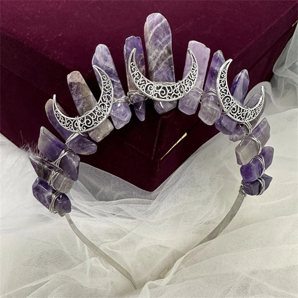 Raw Crystal Quartz Crown Wedding Witches Headpiece Tiara Natural Stones Bridal Headband