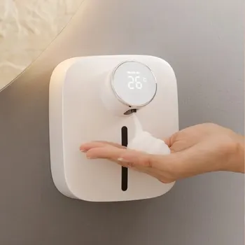 벽걸이 자동 비누 디펜서, 다기능 적외선 센서, LED 디지털 디스플레이, 비접촉식 폼, USB 충전식
