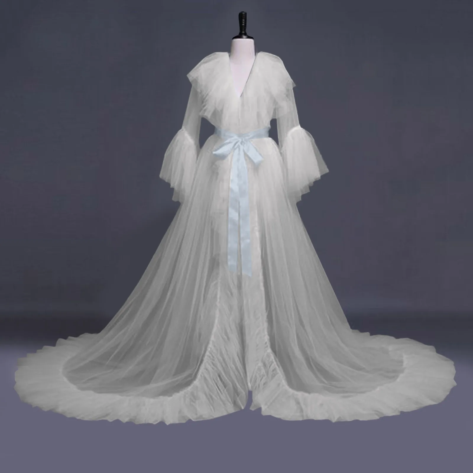 Women Bridal Robe Lace Lingerie Fashion Sexy Tulle Robe Long Lingerie Nightgown Bathrobe Sleepwear For Female Fast Shipping