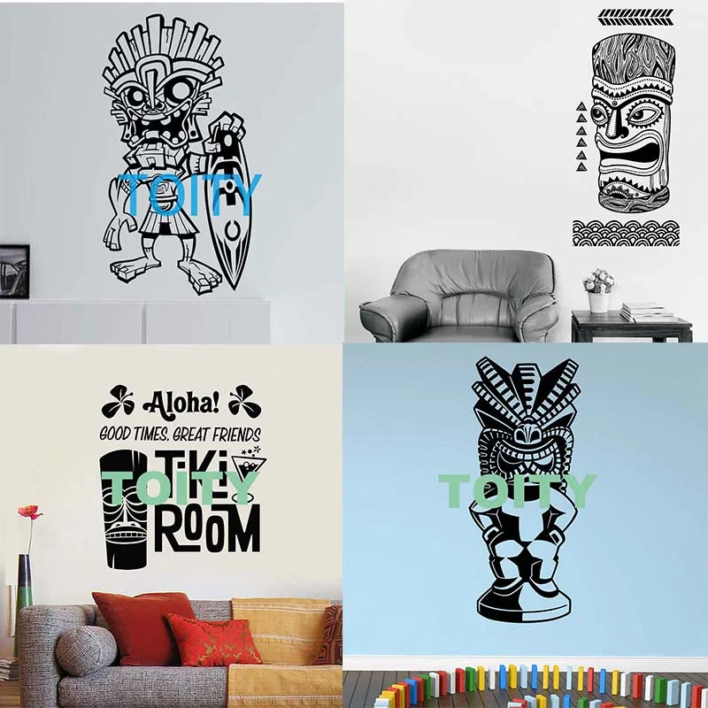 Wall Decal Tiki Bar Totem Hawaii Aloha Traditional Statue Polynesia Tribal Decor Vinyl Stickers Mural Wallpaper Decor
