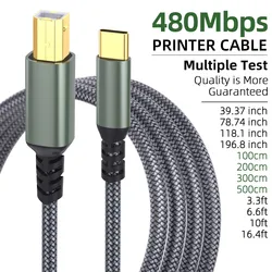 High - Speed USB 2.0 Printer Cable - USB C to USB B Cord for Efficient Data Sync and Easy Plug & Play (Grey)