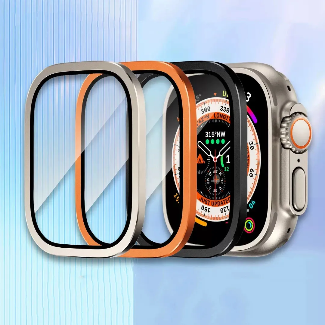 Custodia In Lega Di Titanio + Vetro Temperato Per Apple Watch Ultra 49Mm Pellicola Salvaschermo Originale A Copertura Totale Per Apple Watch Ultra 49M