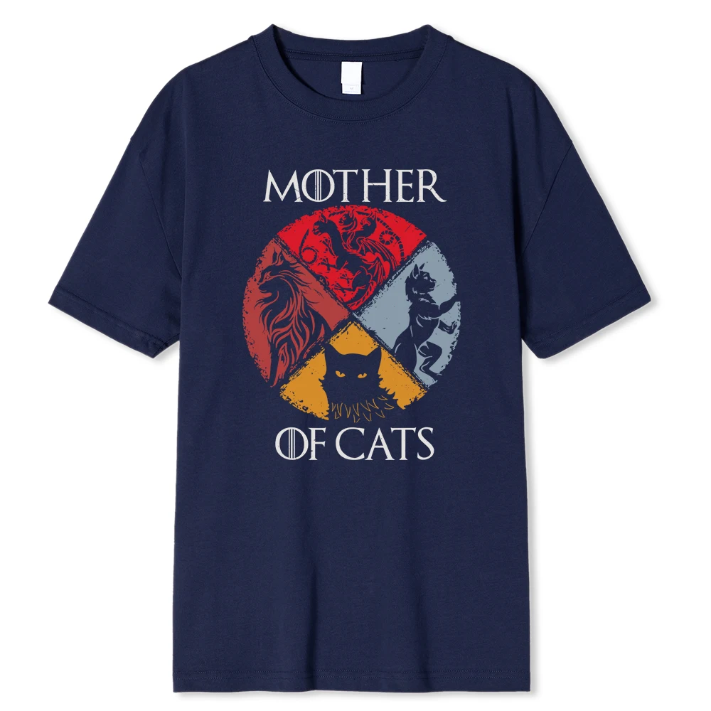 Cat Family Mother Of Cats Printing Male T Shirts Quality Tshirt Summer Casual Cotton Tops Hip Hop Breathable Tee Clothes Man
