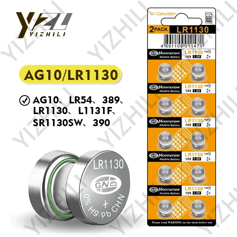 10-50 Pz 1.55V Ag10 Lr1130 389A 198 Lr54 Batterie A Bottone 189 Lr54 Batteria Alcalina A Bottone Sr54 389 189 Per Computer Da Orologio