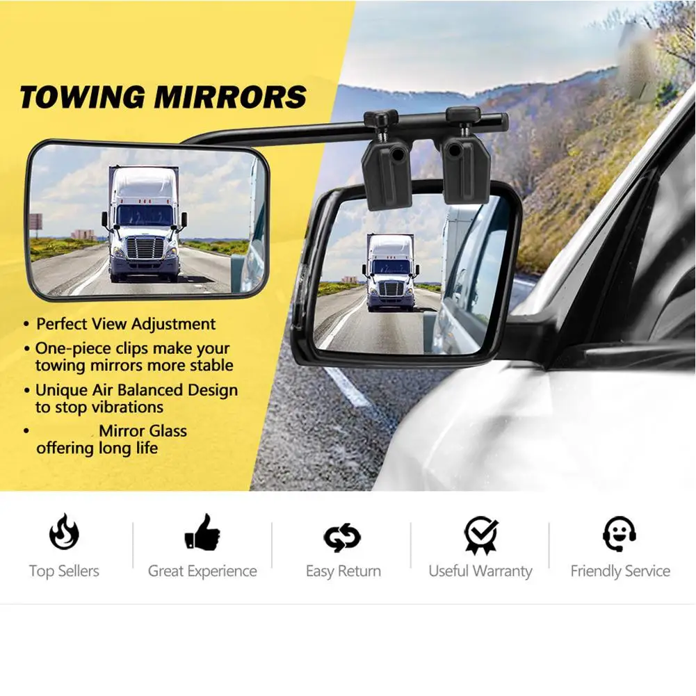 

1 Pair Rotatable Car Towing Mirror PP Glass Adjustable Fit Side Mirror Universal Shape Towing Mirrors Clip-on Rectangle F7W4