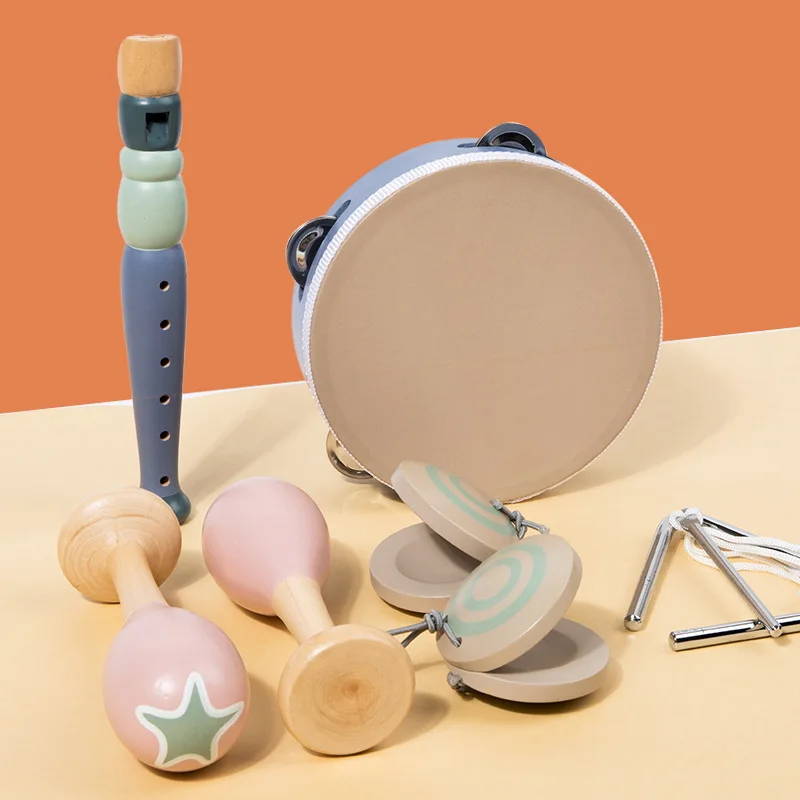 Kids Wooden Music instruments Set Toys Montessori Sensory Toys Sand Drum Hammer Instrument Percussion Preschool Educational Toys 3