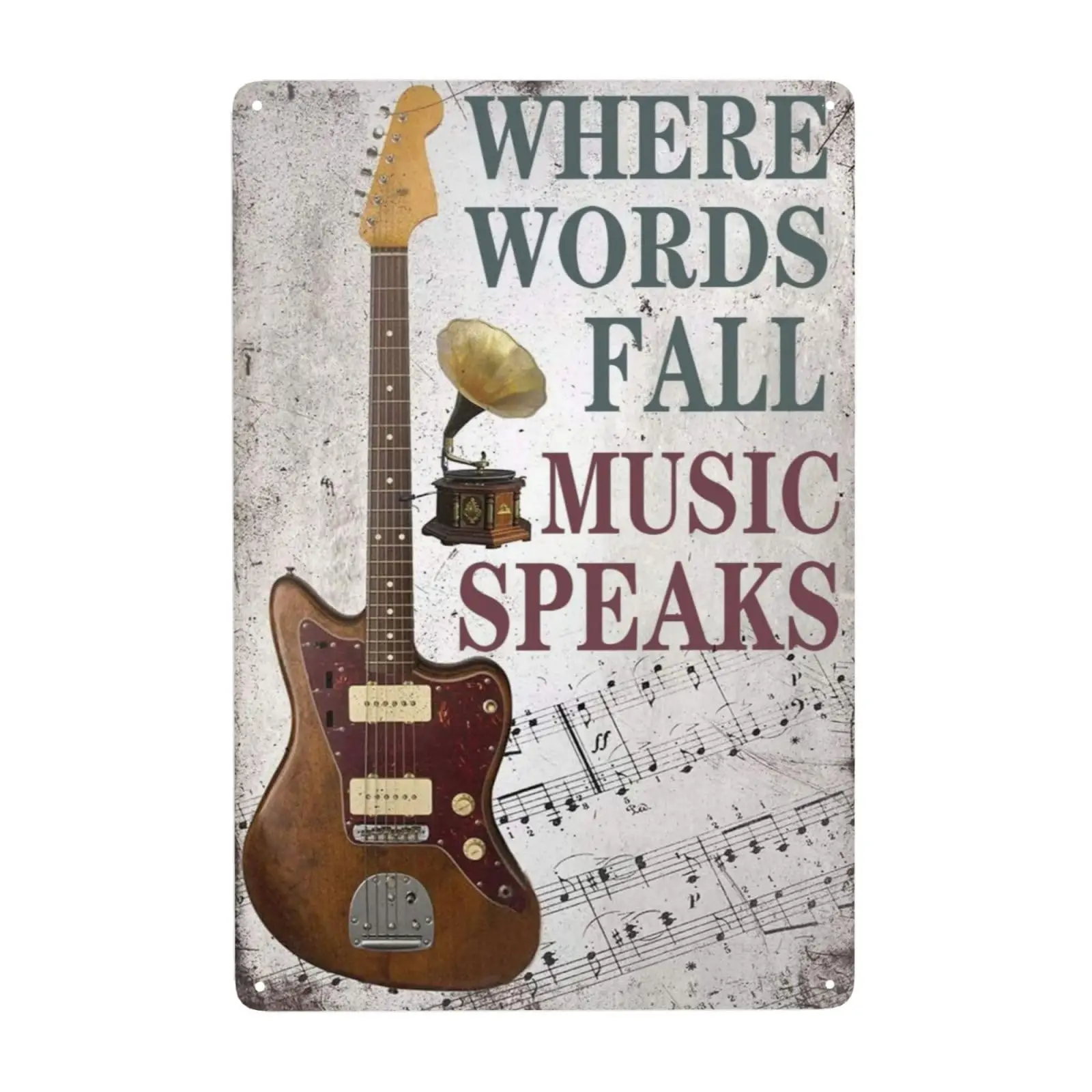 

Винтажная металлическая гитара жестяная вывеска-где слова не хватает музыки-музыкальный постер для бара, паба, кафе, стены, кухни, караоке, ретро