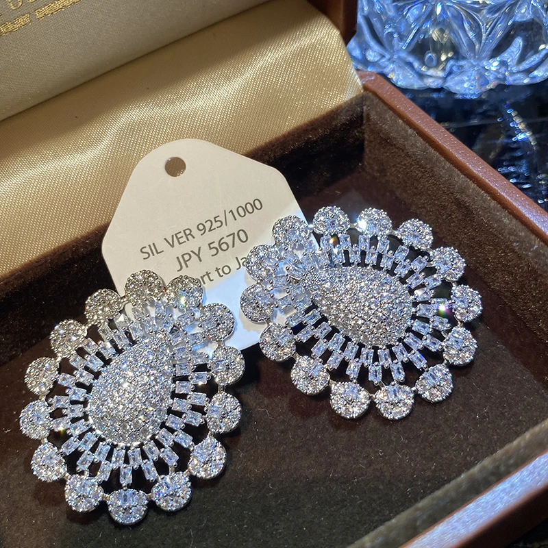 

Серьги-капли в стиле ретро, Роскошные элегантные серьги с цирконом, увеличенный размер, винтажные свадебные аксессуары для невесты