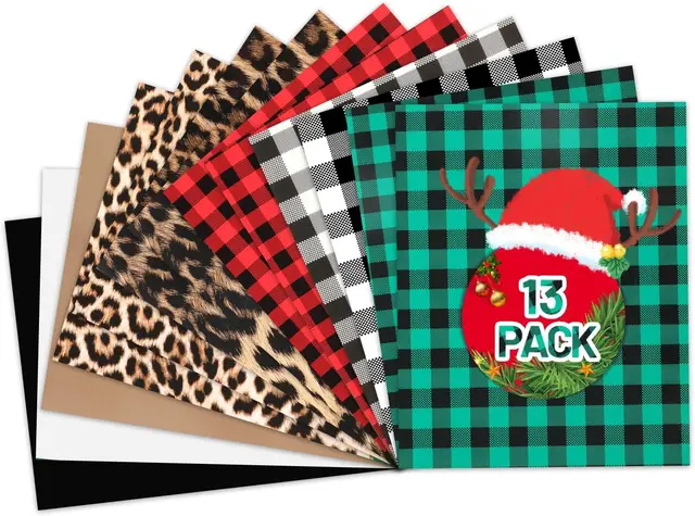 HTVRONT 12inX10in 13 Sheet Buffalo Plaid HTV Heat Transfer Vinyl for T-shirt Printing DIY Iron on HTV Film Christmas Gift 2