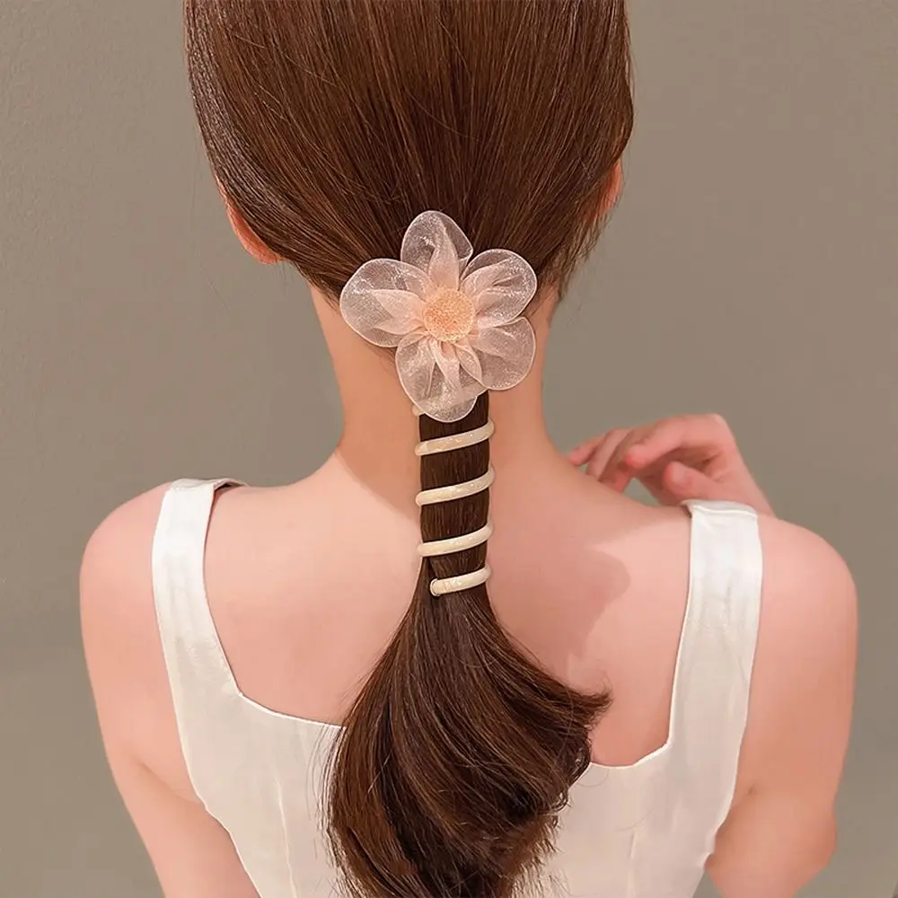

Transparent Telephone Line Hair Rope Straight Mesh Flower Transparent Hair Ring Elastic Korean Style Flower Ponytail Holder