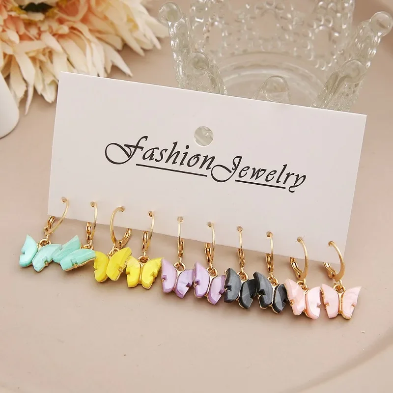 Acrylic Butterfly Earrings 5 Pairs Creative Minimalist Colorful Butterfly Pendant Earrings Elegant Advanced pendant earrings butterfly earrings animal earrings acrylic earrings