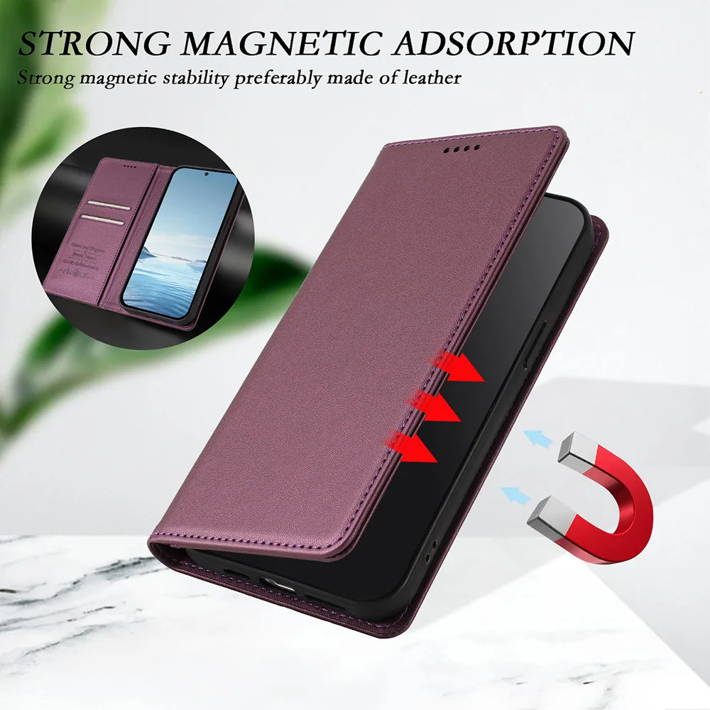 Premium Magnetic Flip Leather Wallet Phone Case – Elegant Protective Back Cover