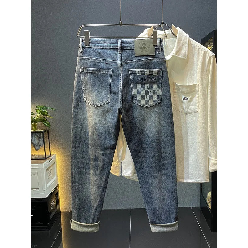Jeans Men's 2023 Autumn and Winter Stretch Slimming Skinny Fashion Printed Casual Trousers Skinny and All-Matching Pants