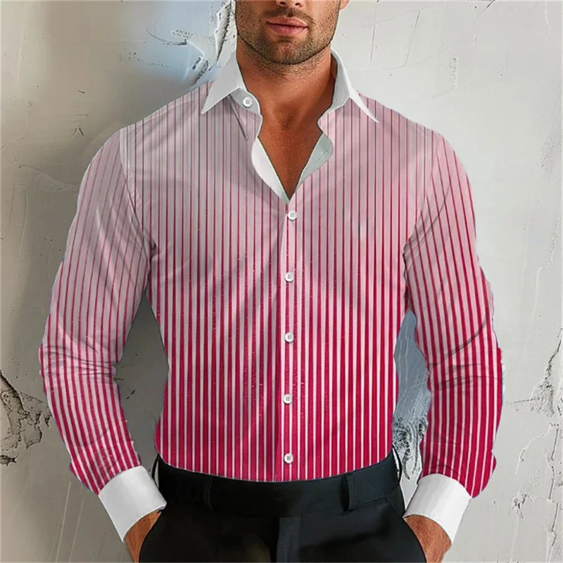 thumbnail image 1 of Camisa de hombre con degradado de rayas 2024, camisa de manga larga con solapa, talla extragrande, diseño S-5XL, cómoda, suave, de alta calidad para hombre, 1 of 4