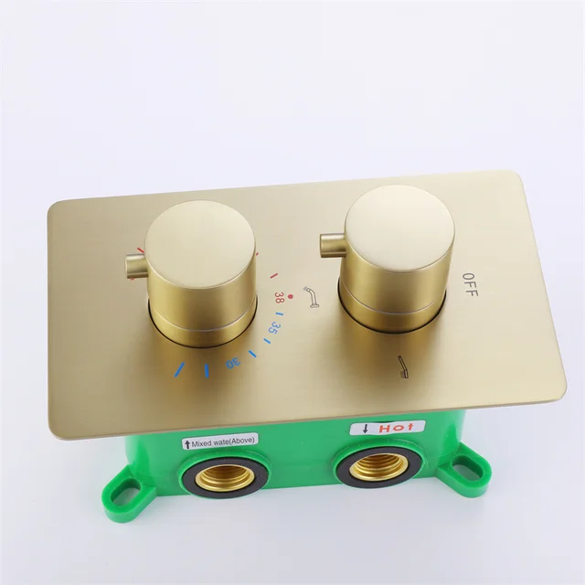 ชุดฝักบัวอาบน้ำหรูหรา แบบมือจับคู่ 3 ฟังก์ชั่น ฝังผนัง สีทองด้าน ระบบฝักบัวเรนชาวเวอร์ ทำจากทองเหลือง 4