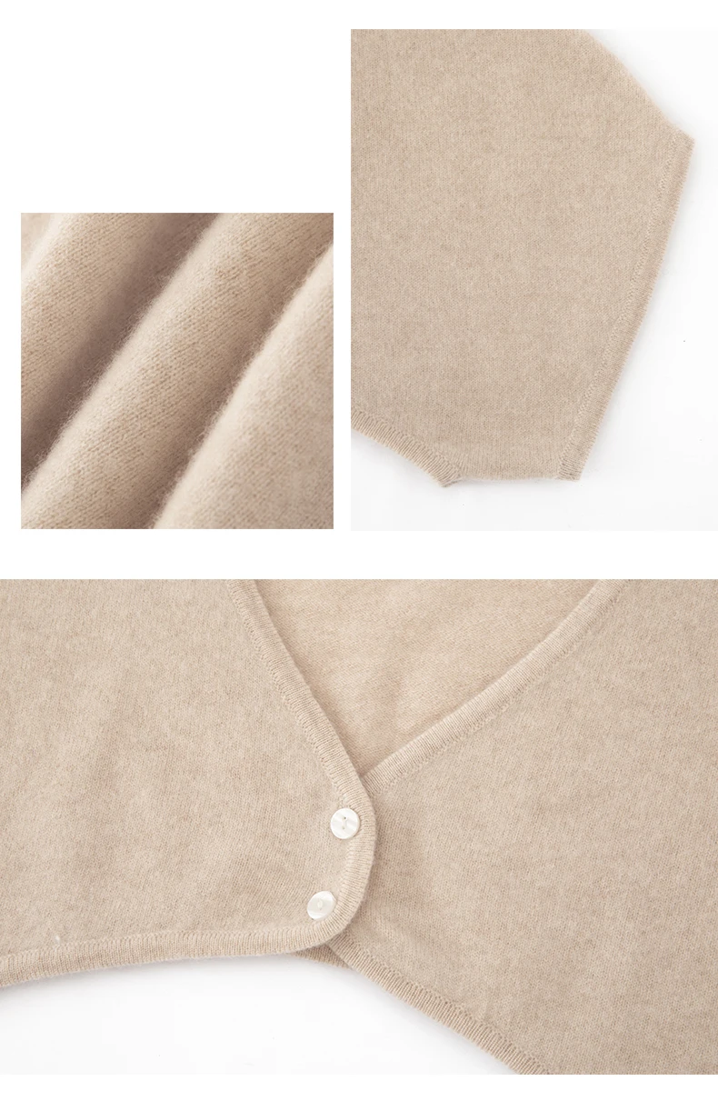 100 % Kaschmir-Schulterwärmer für Damen, Herbst und Winter, winddicht, ultrakurzer Knopf, V-Ausschnitt, Kaschmir-Halswärmer-Schal – Detail 14