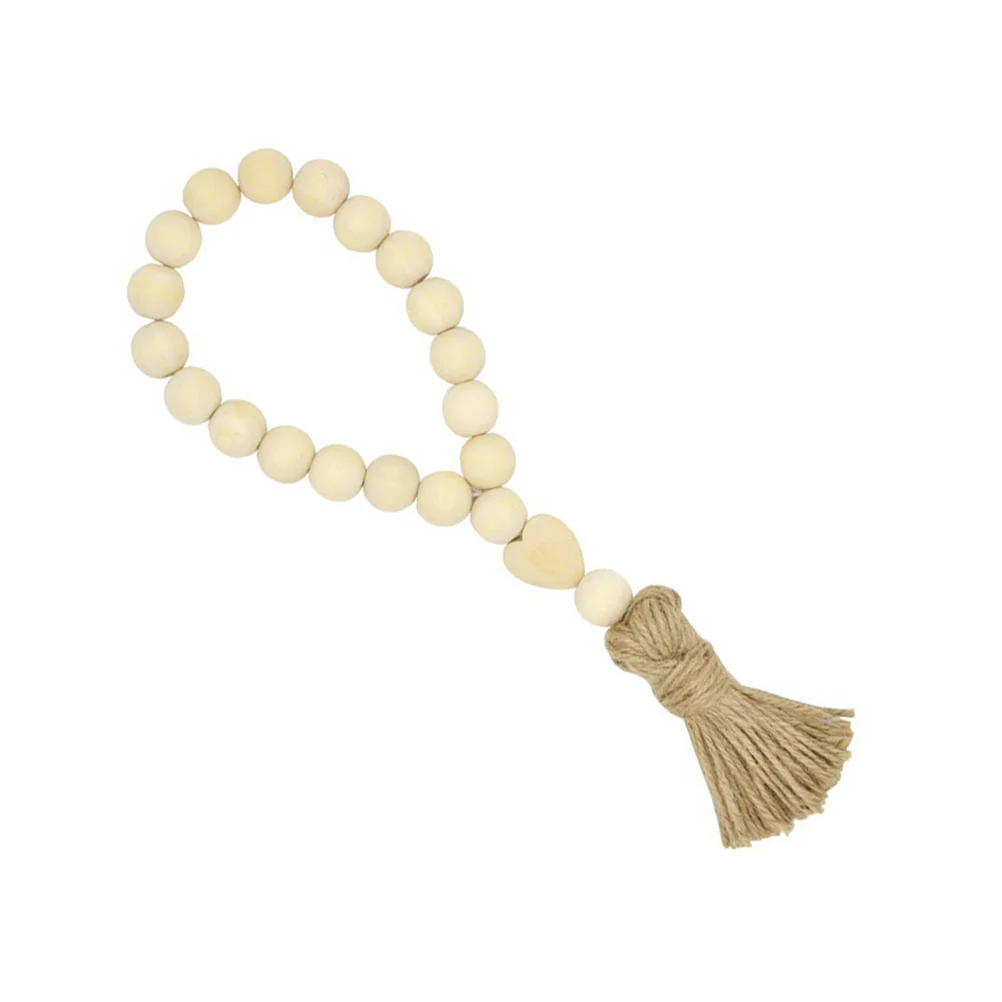 

Wood Bead Garland Jute Tassels Wooden Farmhouse Bead Natural Prayer Wood String Beads Rustic Heart Wall Hanging Decor