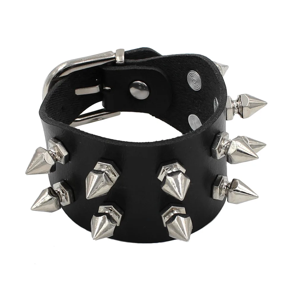 2024 Pu Leather Studded Choker Punk Spike Rivets Wristband Adjustable Bangle 8