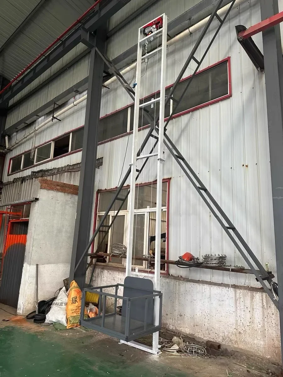 Small Electric Monorail Freight Elevator, Remote Control Lift Platform for Cargo, Steel Wire Rope, Workshop Outdoor Use