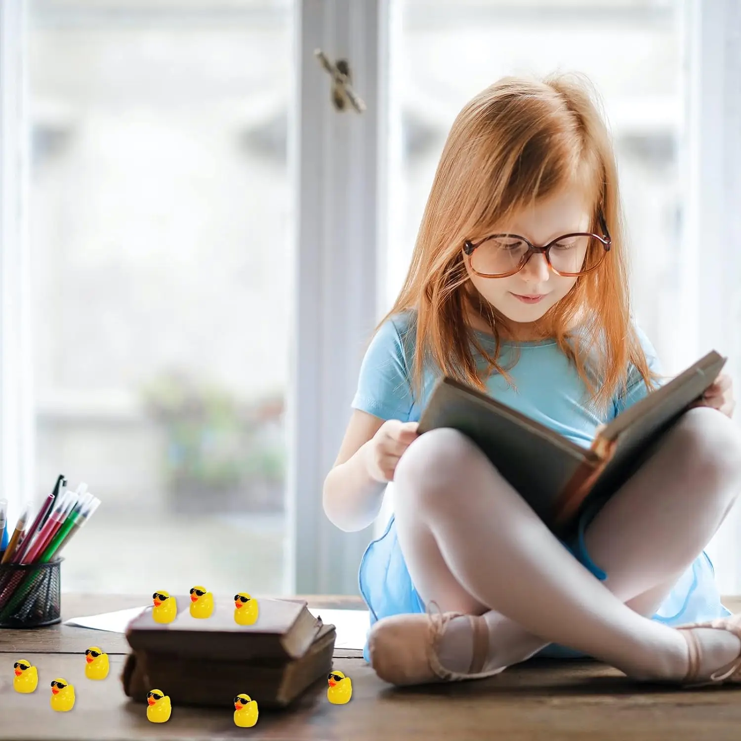 Miniatures Yellow Ducks with Glasses Mini Duck Resin Micro Landscape Decoration Fairy Garden Kawaii Accessories 50/100PCS