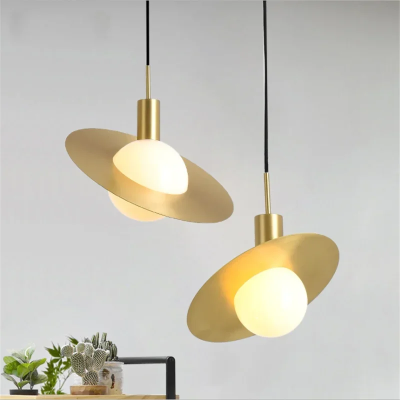 Lampada A Sospensione A Sfera Di Vetro Ristorante Placcatura Nordica Lampadari A Sospensione In Rame Puro Lampada Da Comodino Per Soggiorno Con Luna C