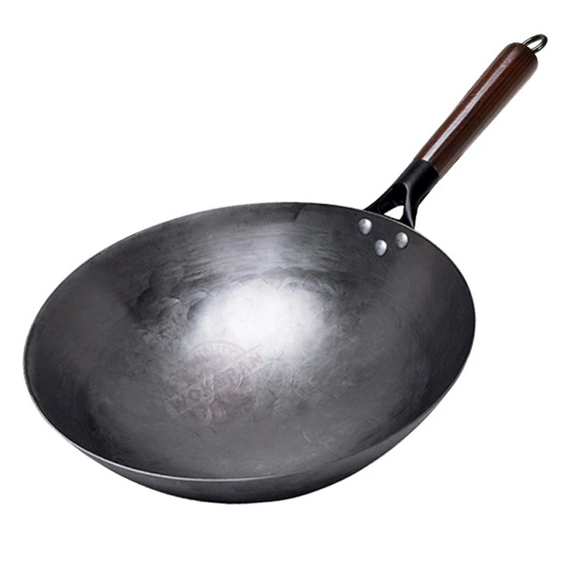 Iron Wok,traditional Noncoating Woks Hand With Detachable Wood Handle Kitchen Pan