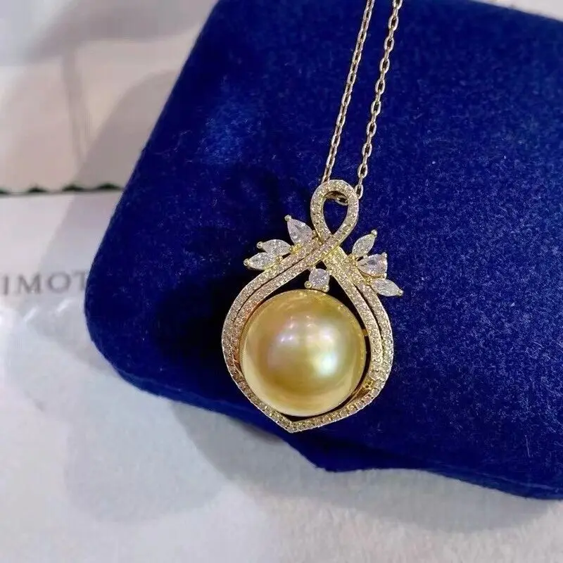 

Gorgeous Huge AAAA 12-13mm south sea Golden stud pearl pendant necklace 925s....