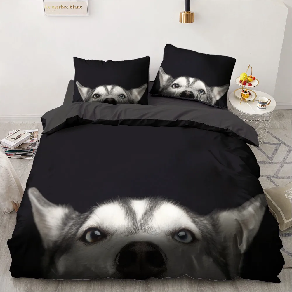 

3D Animals Bedding Set Lovely Pet Printed Comforter Black Duvet Cover Kids Home Decor Single Queen King Size Gift Dropshipping