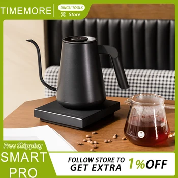 TIMEMORE Fish SMART PRO Temperature-Controlled Coffee Pot Stainless Steel 900ml Electric Coffee Competition Custom Kettle Tools 1