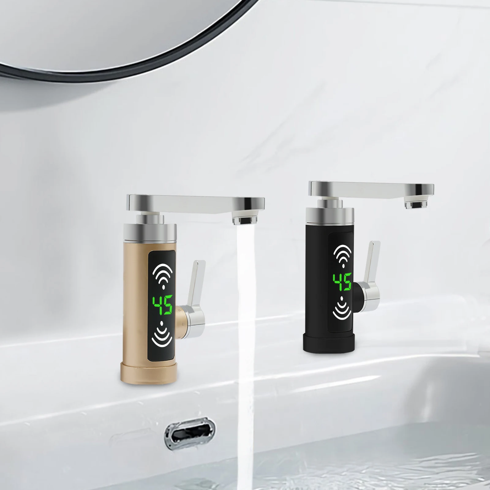 Elektrischer Wasserhahn Mit Durchlauferhitzer – 3000W, LED-Temperaturanzeige, 360° Drehbar, Silber