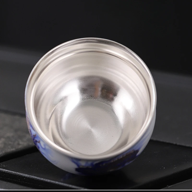 Exquisite enamel gilded silver dragon patterned tea cup 1pcs Ceramic Tea Bowl Home Pu 'er Master Cup Handmade Porcelain Tea Set