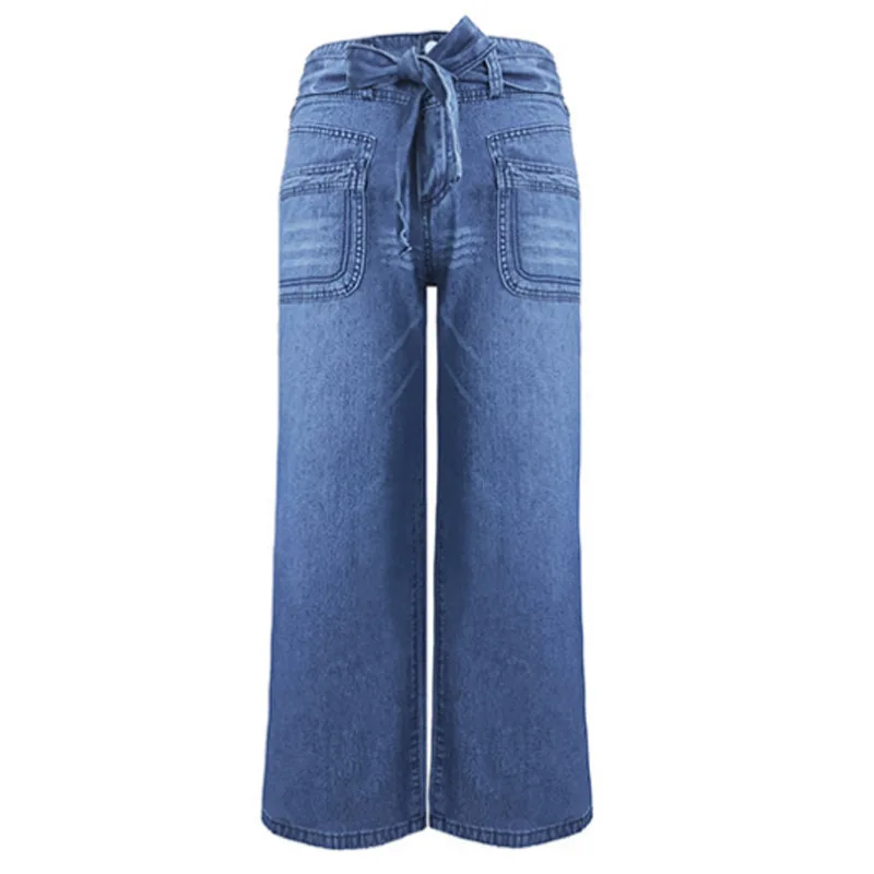 TEELYNN Vintage Wide Leg Denim Pants for Women Casual Lace Up Loose Autumn Pants 2022 Washed Blue Straight High Waist Jeans