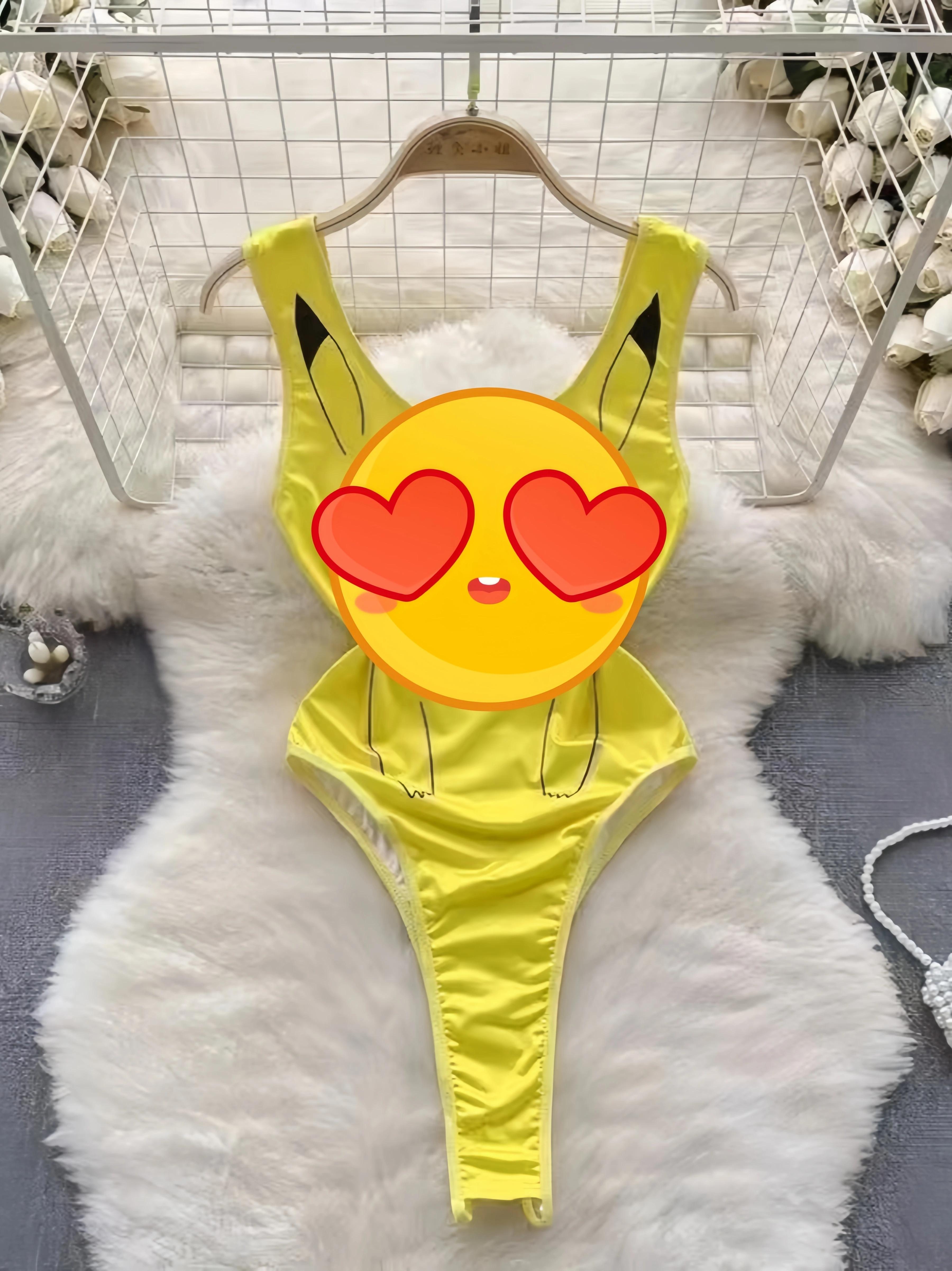 Cute Sweet Women Yellow Squirrel Cotton Sexy Romper Onesie Pajamas Half Sleeve Tank Tops cartoon Tight Fitting Interest Bodysuit
