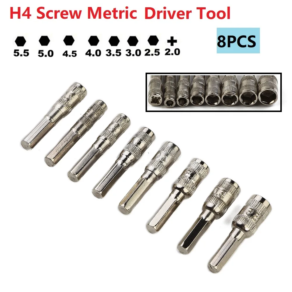 

8pcs H4 Screw Metric Driver Tool Drill Bit PH2.0 / M2.5-5.5mm Hex Shank Hex Nut Socket Socket Wrenches For Tightening Nuts