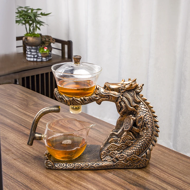 Homyl Glass Teapot Automatic Tea Set Drip Pot Infuser Tea Drip Pot Tea  Making Oolong Tea Maker Automatic Tea Set for Home