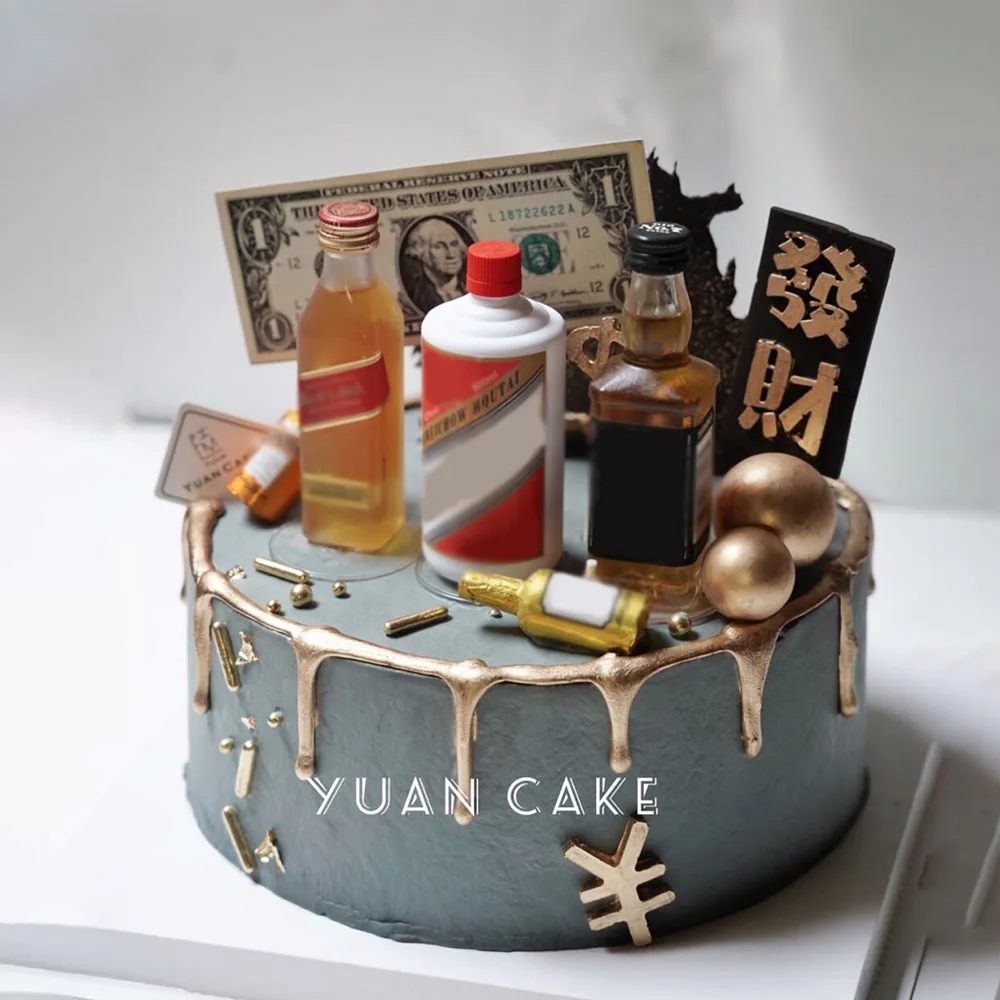 Beer Bottle Simulation Statue Whisky Vodka Wine Cake Decorations Father Boy Man Birthday Party Supplies Bachelor Party Decors