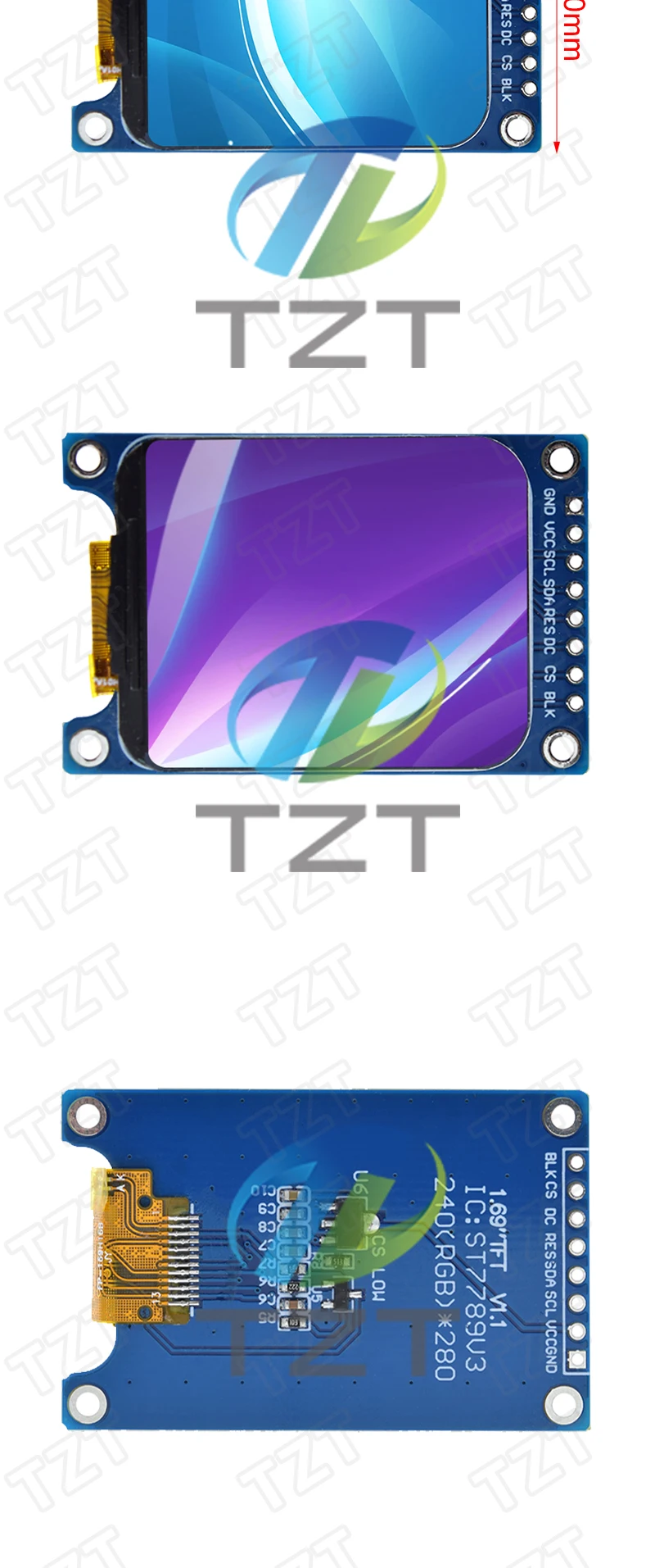 1,69 Zoll Farb-TFT-Anzeigemodul TZT HD IPS LCD LED-Bildschirm 240 x 280 SPI-Schnittstelle ST7789 Controller für Arduino – Detail 3