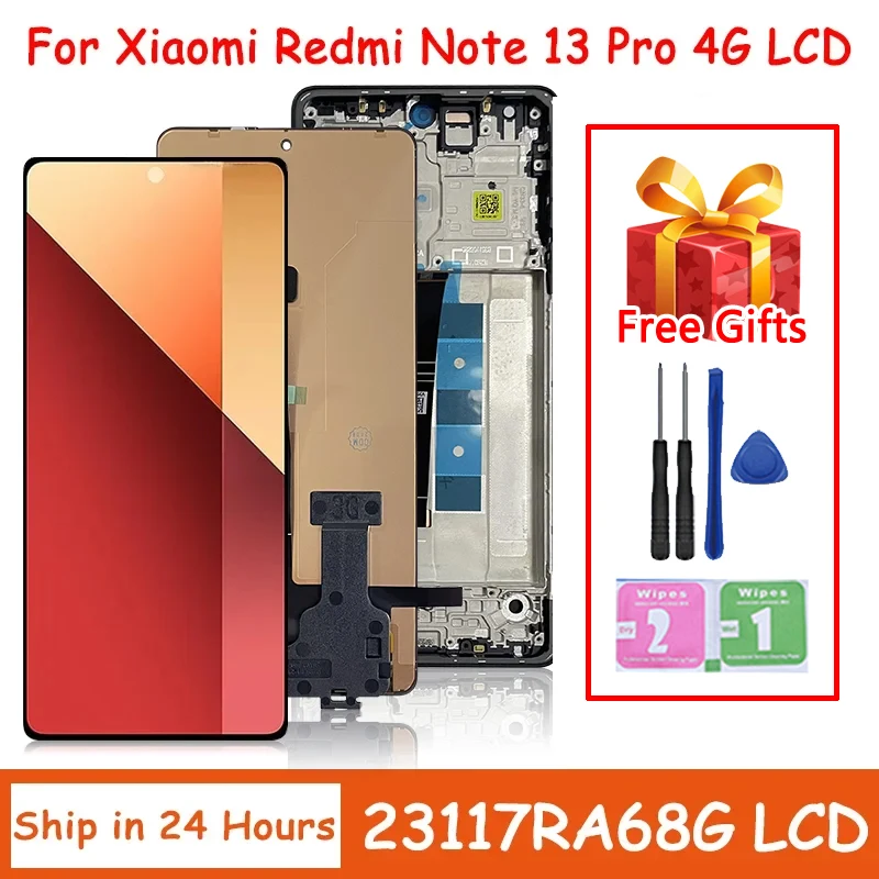 AGCUT 6.67 Schermo LCD per Xiaomi Redmi Note 13 PRO 4G LCD Display per Redmi Note 13 PRO 4G 23117RA68G 2312FPCA6G LCD Touch Screen Digitizer Assembly con Riparazione Strumenti con Telaio, Nero